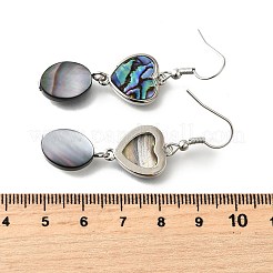 Brass Abalone Shell Black shell Dangle Earrings&nbsp;EJEW-D313-01P