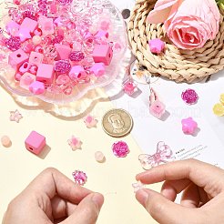 ミックススタイルアクリルビーズ200個  混合図形  ショッキングピンク  8~23x8~29.5x4.5~10mm  穴：1.6~4mm  200個/セット&nbsp;OACR-CJ0001-83