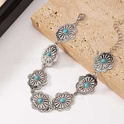 Bohemian Alloy with Synthetic Turquoise Oval Link Chain Anklets for Women&nbsp;FS-WGE46A8-01