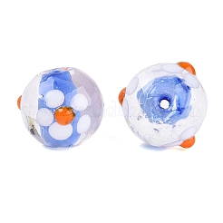 手作りのでこぼこランプワークビーズ  ラウンド＆フラワー  ブルー  12~14.5mm  穴：1.2~1.5mm&nbsp;LAMP-N042-21A-01
