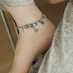 Natural Chalcedony Lucky Donut & Brass Fu Charm Anklets for Women&nbsp;FS-WG9BF59-01
