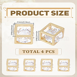 4個の真鍮製キュービックジルコニアチャーム  キューブ  18KGP本金メッキ  4.5x4.5x4.5mm&nbsp;ZIRC-LP0001-29