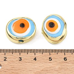 手作りのナザールボンジュウのランプワークビーズ  フラットラウンド  真鍮  ラックめっき  ミックスカラー  20.5~21x16~17x9~12mm  穴：3.5~4mm&nbsp;LAMP-D006-08G