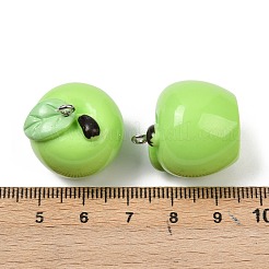 スプレー塗装された不透明樹脂ペンダント  模造食品  アップルチャーム  プラチナトーンの鉄ループ付き  薄緑  24x22.5mm  穴：2mm&nbsp;RESI-F061-01B-02