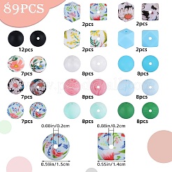 89Pcs Colorful Pattern Printed Silicone Beads Sets&nbsp;SIL-SZ0002-54D