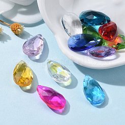 72個12色誕生石チャームガラスペンダント  多面カット  ティアドロップ  ミックスカラー  15x9.5x5.5mm  穴：1mm  12色  6個/カラー  72個/箱&nbsp;RGLA-ZZ0001-02-9x15mm