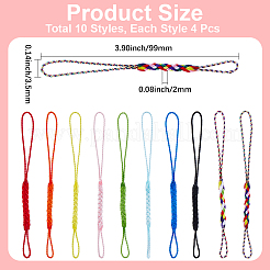 レーヨン携帯ストラップ 40色 10個  編まれた  ミックスカラー  99x3.5x2mm  4個/カラー&nbsp;AJEW-GF0013-05