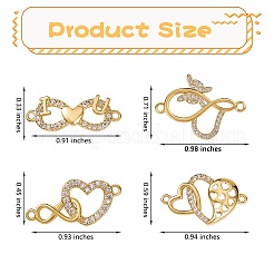 4Pcs 4 Style Brass Micro Pave Clear Cubic Zirconia Links Connectors&nbsp;ZIRC-SZ0002-24