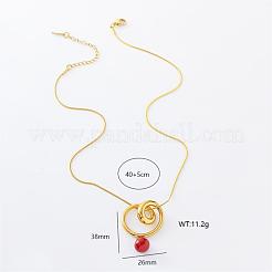 3Pcs European Stainless Steel Geometric Double Circle Pendant with Red Round Pendant Necklaces for Women&nbsp;YZ8230
