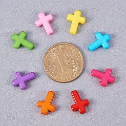 不透明なアクリルビーズ  クロス  ミックスカラー  16x12x4.5mm&nbsp;SACR-PH0002-01