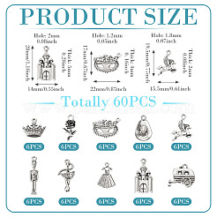 60pcs10スタイルチベットスタイルアロイペンダント  鉛フリー＆カドミウムフリー  混合形状  アンティークシルバー＆プラチナ  14.5~28x10.5~22x2~6mm  穴：1.2~2.5mm  6個/スタイル&nbsp;TIBE-TA0001-37