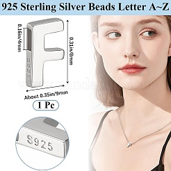 スターリングシルバービーズ  s925スタンプあり  a～zの文字  文字F  5x8.5mm  穴：4mm&nbsp;STER-WH20005-02F