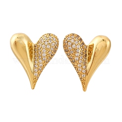 Heart Brass Micro Pave Clear Cubic Zirconia Stud Earrings&nbsp;EJEW-R025-10G