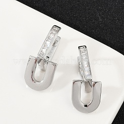 真鍮製クリアキュービックジルコニアU字型フープピアス  プラチナ  21x12x9.5mm&nbsp;EJEW-Q016-20P