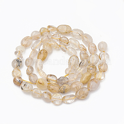 天然石ゴールドルチルクォーツビーズ連売り  オーバル  5~15x4~10x2~6mm  穴：1mm  約40~60個/連  15.7インチ&nbsp;G-S331-6x8-013
