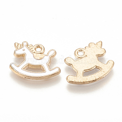 合金エナメルチャーム  カドミウムフリー＆鉛フリー  ロッキング馬  ライトゴールド  乳白色  13x16x1.5mm  穴：1mm&nbsp;X-ENAM-S115-040E