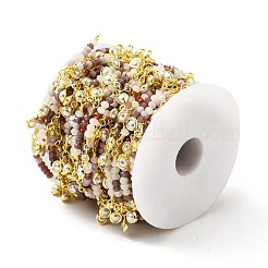 ハンドメイド ラウンド ガラス ビーズ チェーン  金メッキの真鍮チェーンとccbパールチャーム付き  長持ちメッキ  ハンダ付け  スプールで  インディアンレッド  25x3mm&nbsp;CHC-E023-20G-03