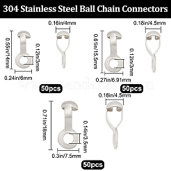 150個 3スタイル 304ステンレススチールボールチェーンコネクター  プルループコネクター  ステンレス鋼色  14~18x6~7.5x4~6mm  穴：3~3.5mm  2.4~4.5mmボールチェーンに適合  50個/スタイル&nbsp;STAS-BBC0002-64