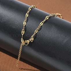 4.5mm 304ステンレススチール製ダブチェーンネックレス  イオンプレーティング（ip）  ゴールドカラー  17.72インチ（45cm）  リンク：9.5x4.5x1mm&nbsp;NJEW-D328-03G-02