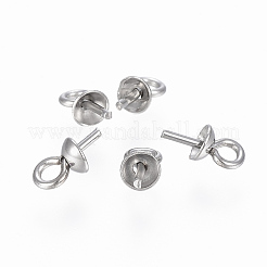 304ステンレススチールカップパールペグベイルピンペンダント  片穴パーツ用  ステンレス鋼色  6.5x3mm  穴：1.5mm  ピン：0.8mm&nbsp;STAS-H410-19P-E