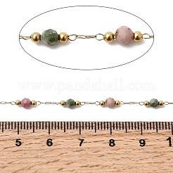 Handmade Natural Indian Agate & 316 Stainless Steel Round Link Chains&nbsp;CHS-L033-07G-04