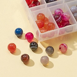 80 個 8 スタイル天然瑪瑙ビーズ セット  カーネリアンを含む  縞瑪瑙/バンデットアゲート  アゲート  染めと未染色の混合  ラウンド  8mm  穴：1mm  10個/スタイル&nbsp;G-FS0002-43
