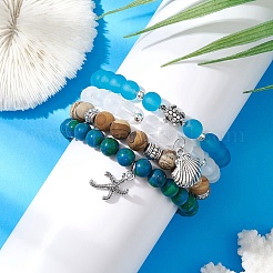 Synthetic Chrysocolla & Quartz Crystal & Glass & Alloy Beads Bracelets&nbsp;BJEW-JB10987