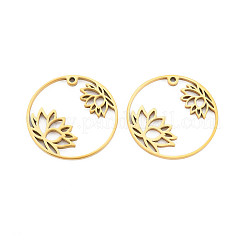 ステンレスペンダント201個  花と環  18KGP本金メッキ  25x1.5mm  穴：1.2mm&nbsp;X-STAS-S119-149G