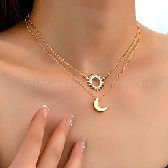 2Pcs Sun & Moon Alloy Pendant Necklaces&nbsp;FS-WGC7774-01