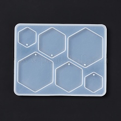 DIYペンダントシリコンモールド  レジン型  ホワイト  六角形の模様  120x95x5.8mm  穴：2mm  内径：22.5~44.5x25.5~50mm&nbsp;DIY-G065-01C