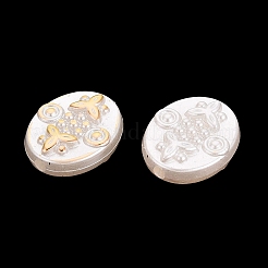 ABSプラスチックパール調ビーズ  ゴールドライン入り  楕円形と三つ葉のクローバー  乳白色  15.5x13x5.5mm  穴：1.8~2mm  約862個/500g&nbsp;PL-N007-38