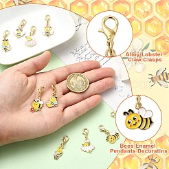 10本合金エナメルペンダントデコレーション  ミツバチ  合金製カニカン付き  ライトゴールド  きいろ  28~35mm&nbsp;HJEW-YW00461