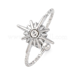 304 Stainless Steel Rhinestone Cuff Rings&nbsp;RJEW-D306-23P