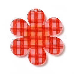 タータンチェックアクリルビッグペンダント  笑顔の花  レッド  55x50x4.5mm  穴：1.8mm&nbsp;OACR-B008-B04