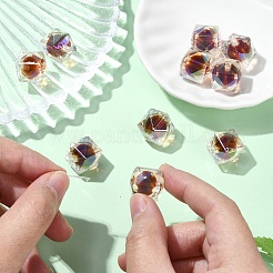 ツートンカラーのUVメッキレインボー虹色アクリルビーズ10個  ポリゴン  ココナッツブラウン  15.5x16x16mm  穴：2.7~2.8mm&nbsp;TACR-YW0002-33F