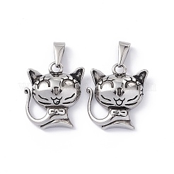 304ステンレスペンダント  猫のチャーム  アンティークシルバー  22.5x19.5x7mm  穴：3x7mm&nbsp;STAS-G285-04AS