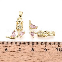 真鍮製マイクロパヴェキュービックジルコニアペンダント  花  16KGP本金メッキ  16.5~17x15~16x3mm  穴：2.5x5mm&nbsp;KK-T071-114G