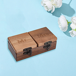 シノワズリジュエリーボックス1個  結婚披露宴のための木製のカップル リング ボックス  ヴィンテージメタルクラスプ付き  単語mr＆mrsの長方形  キャメル  7.9x14x4.5cm  内径：3.1x4のCM  1個/セット&nbsp;OBOX-BBC0001-01