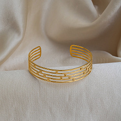 Vintage 304 Stainless Steel Layered Striped Open Cuff Bangles for Women&nbsp;XP3828