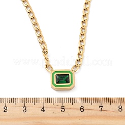 304 Stainless Steel Rhinestone Rectangle Pendant Double Layer Necklaces for Women&nbsp;NJEW-Z070-01G-02