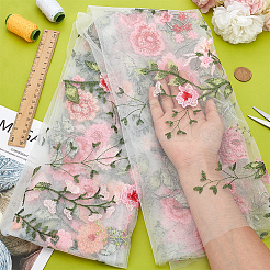 1ヤードの花柄刺繍ポリエステル生地  DIYクラフト用  ホワイトスモーク  125x0.06cm&nbsp;AJEW-WH0314-473A