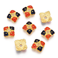 4-花びら合金エナメルビーズキャップ  花  オレンジ  10.5mm  穴：1.6mm&nbsp;X1-ENAM-TAC0023-08