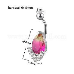 304ステンレススチール＆ブラッドストーン＆キュービックジルコニアベリーリング  ステンレス鋼色  ティアドロップ  10mm  ピン：1.6mm&nbsp;WGF3178-03