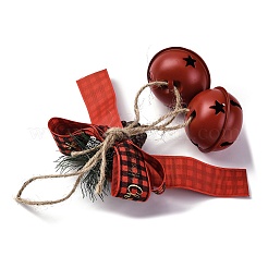 クリスマステーマの布の蝶結びのペンダントの装飾  クリスマスツリーの吊り下げ飾り用の鉄製ベル付き  暗赤色  240x180mm&nbsp;HJEW-Q002-01B