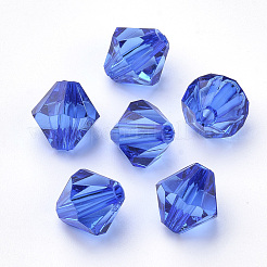 透明なアクリルビーズ  双円錐形  ブルー  6x5.5mm  穴：1.5mm  約6120個/500g&nbsp;TACR-S146-6mm-17