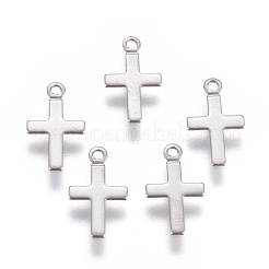 変色しにくい 316 サージカルステンレススチール製小さなクロスチャーム  ステンレス鋼色  10x6x0.4mm  穴：1mm&nbsp;STAS-E470-02P