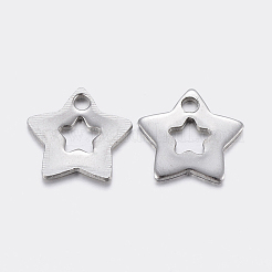 変色しにくい304ステンレススチールチャーム  切り取る  スター  ステンレス鋼色  11x11.5~11.7x1mm  穴：1.5~1.6mm&nbsp;STAS-F159-57P