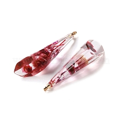 内側のドライフラワー透明樹脂ペンダント  真鍮のパーツと  ファイヤーブリック  45x11.5x12.5mm  穴：1.8mm&nbsp;LS-RESI-A043-08A