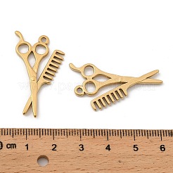304ステンレスペンダント  イオンプレーティング（ip）  ハサミと櫛のチャーム  ゴールドカラー  33.5x20x2mm  穴：1.8mm&nbsp;STAS-G358-17G