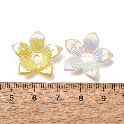 UVメッキ不透明アクリルビーズ  虹色の  花  グラデーションカラー  きいろ  21.5x23x5mm  穴：2.5mm&nbsp;AC-CBA99FE-04-C
